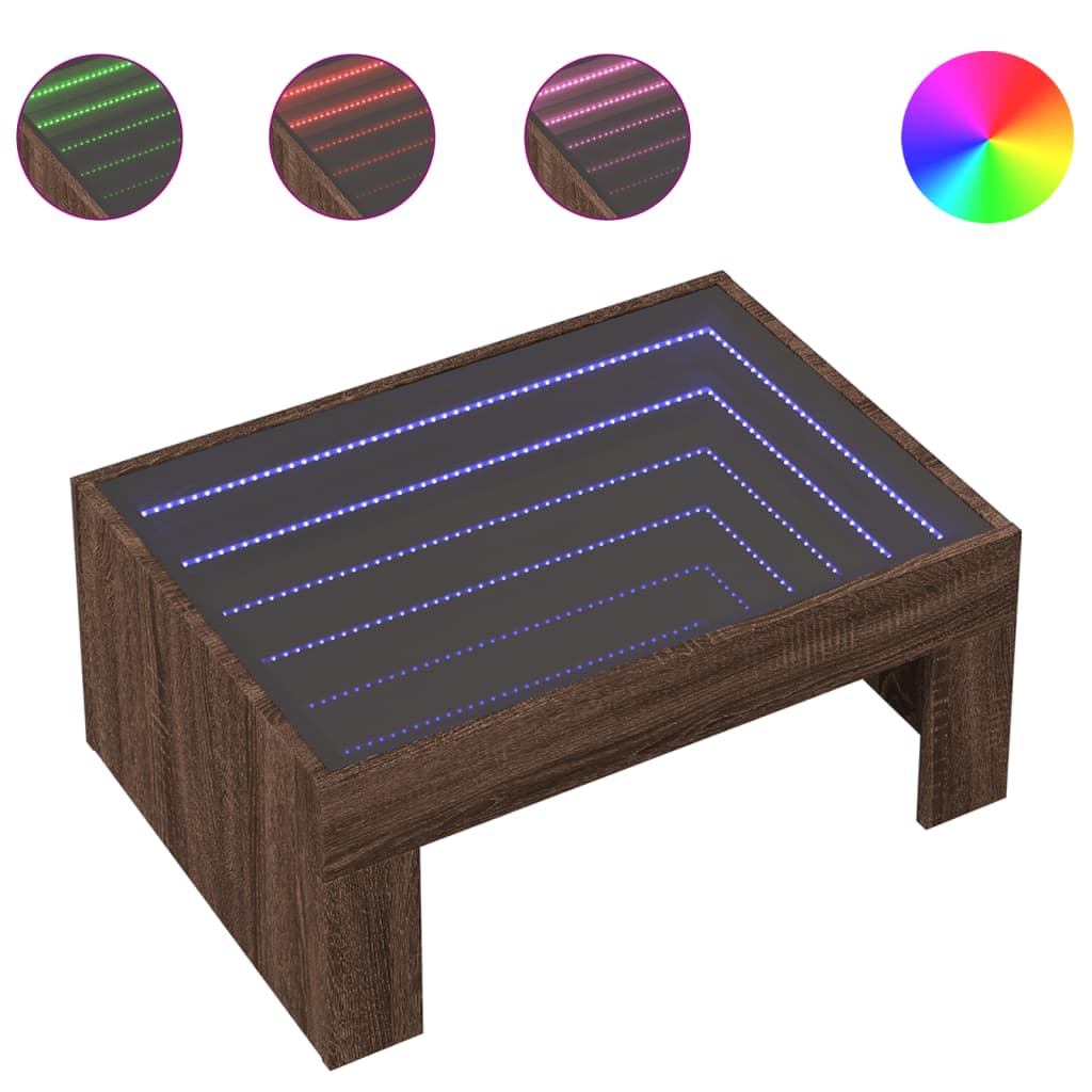 Salongbord med Infinity LED brun eik 70x50x30 cm
