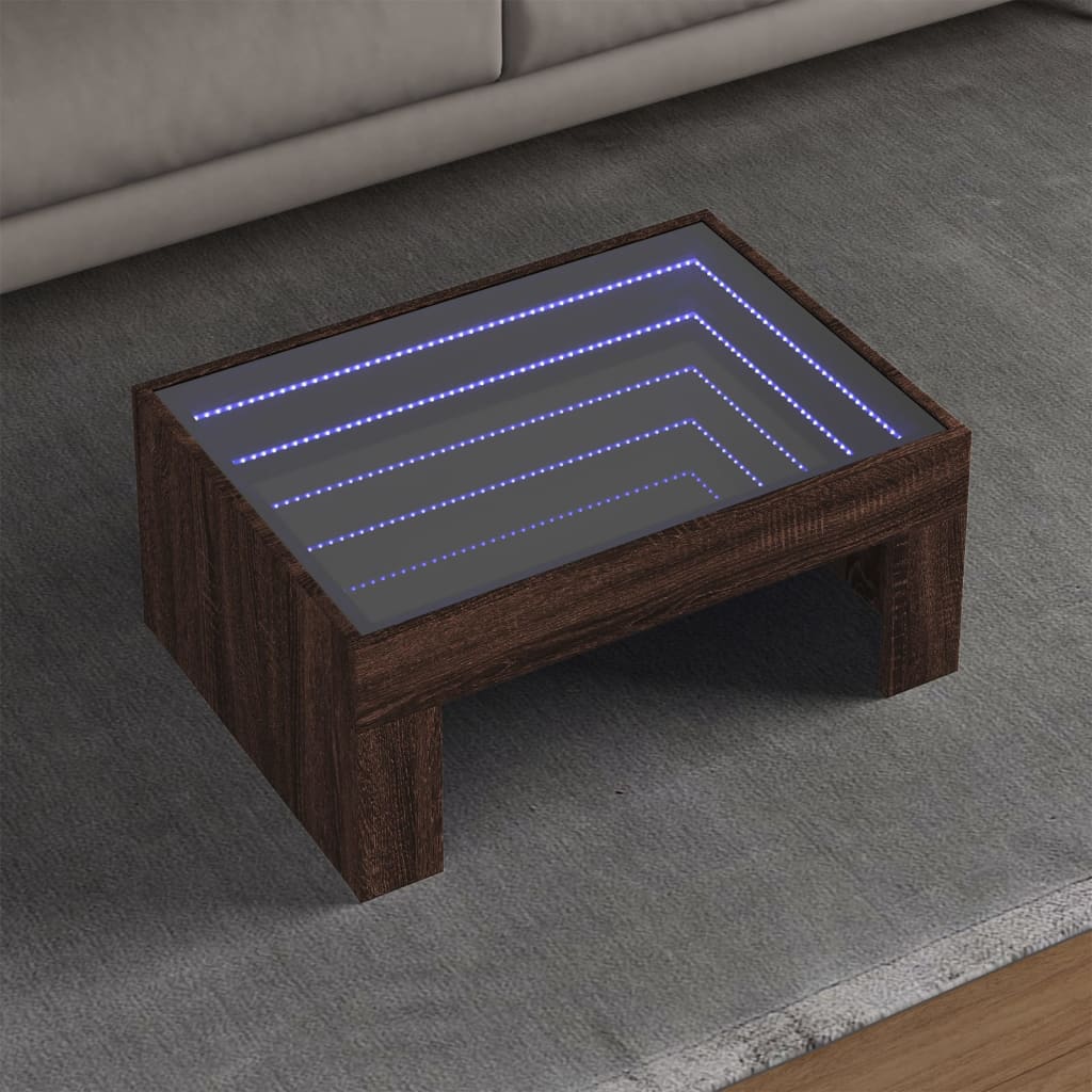 Salongbord med Infinity LED brun eik 70x50x30 cm