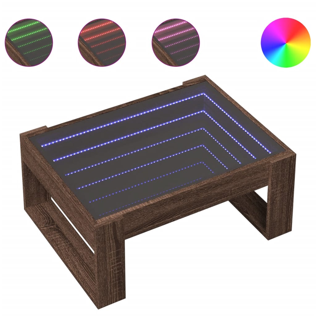 Salongbord med Infinity LED brun eik 70x53x30 cm