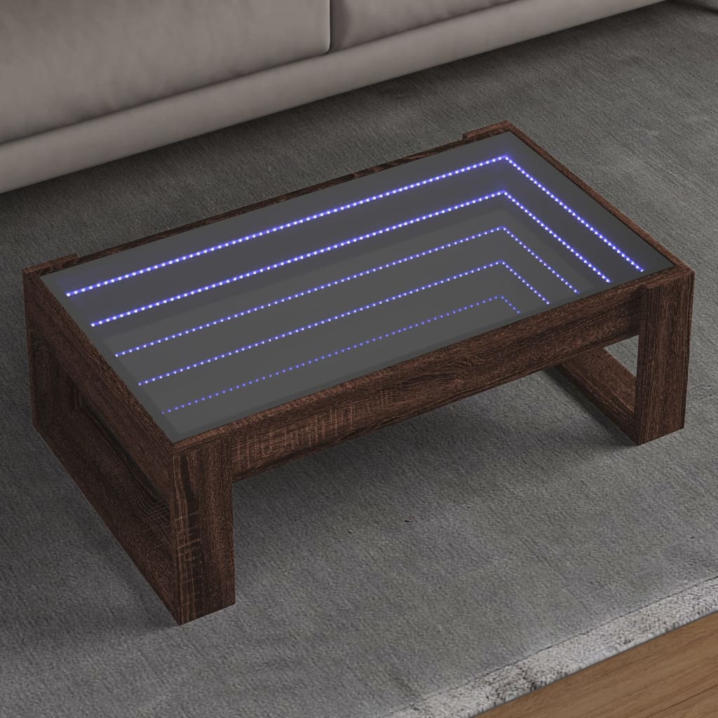 Salongbord med Infinity LED brun eik 90x53x30 cm