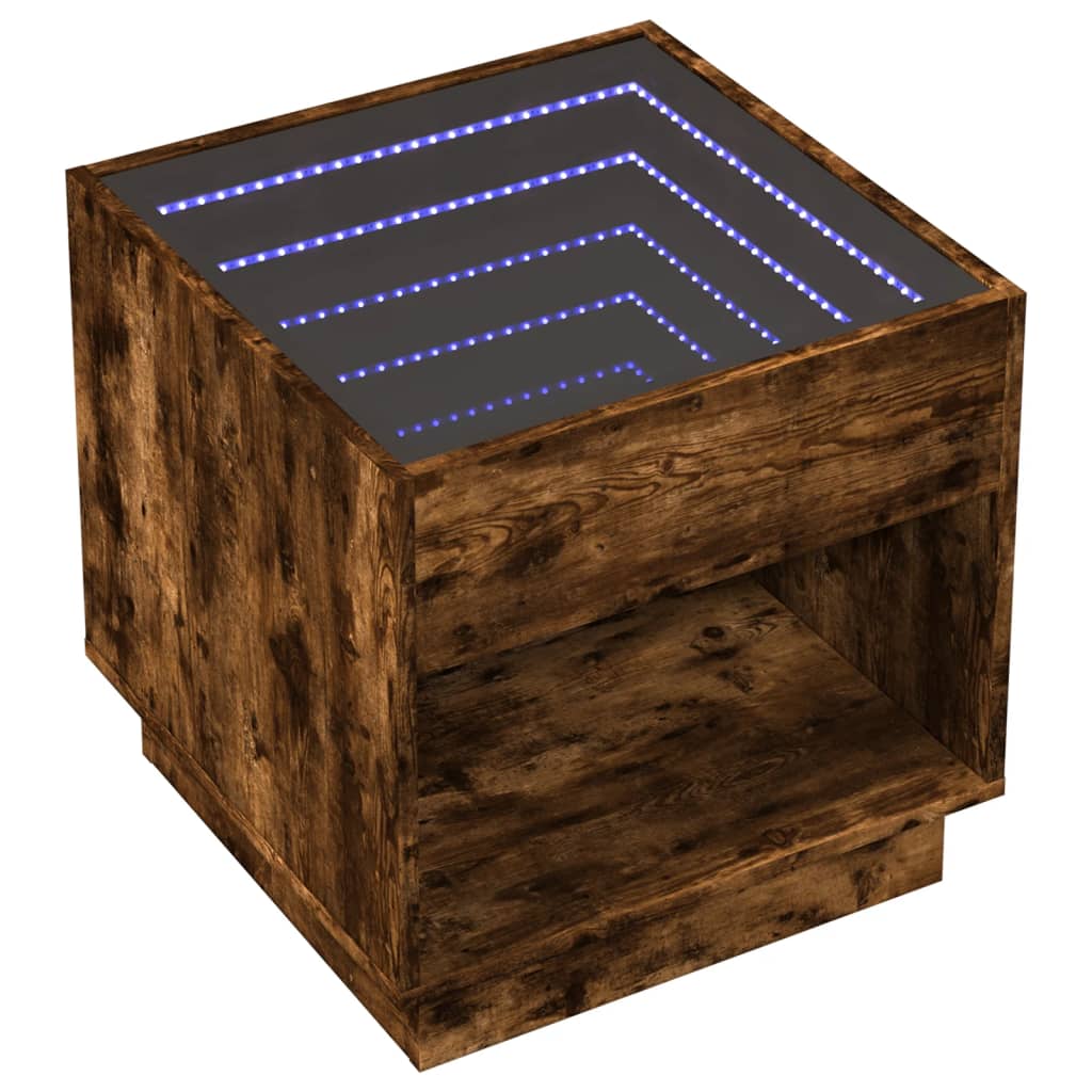 Salongbord med Infinity LED røkt eik 50x50x50 cm