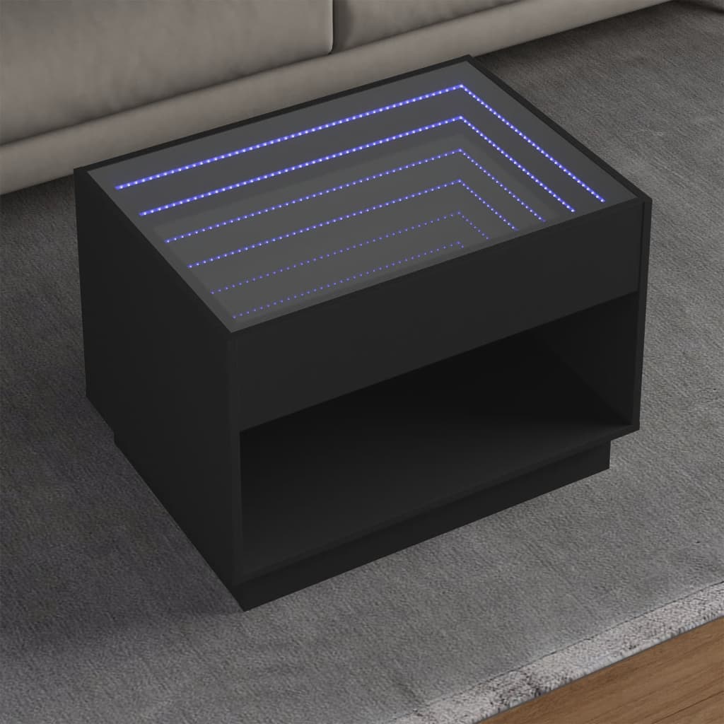 Salongbord med Infinity LED svart 70x50x50 cm