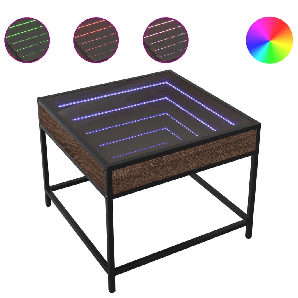Salongbord med Infinity LED brun eik 50x50x41 cm