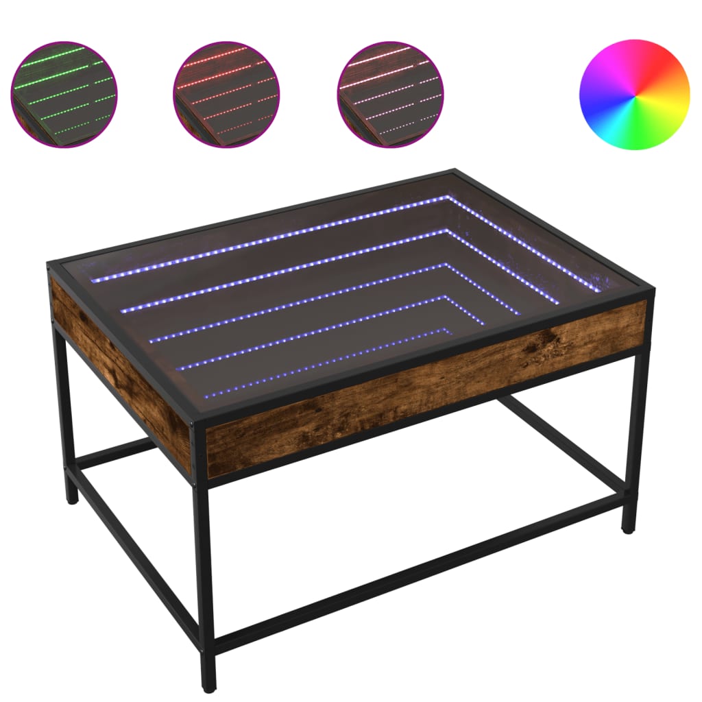 Salongbord med Infinity LED røkt eik 70x50x41 cm