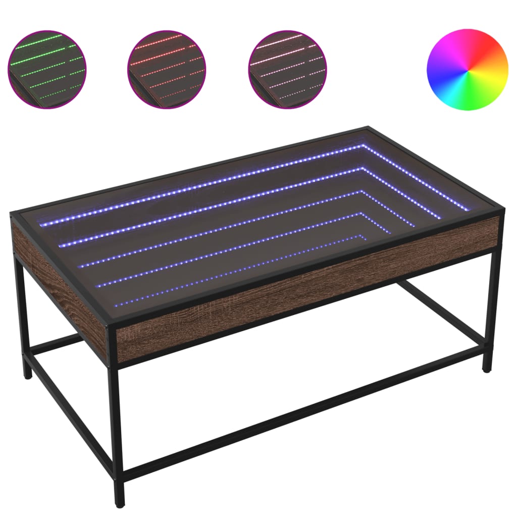 Salongbord med Infinity LED brun eik 90x50x41 cm