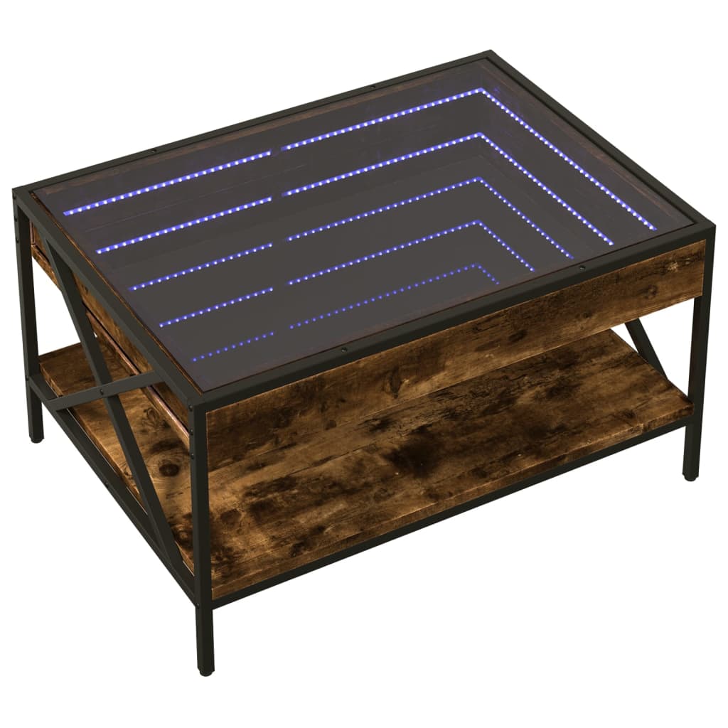 Salongbord med Infinity LED røkt eik 70x50x38 cm