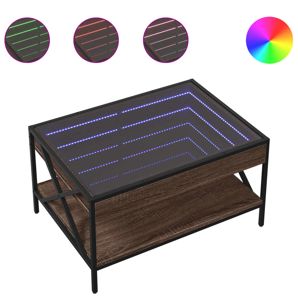 Salongbord med Infinity LED brun eik 70x50x38 cm