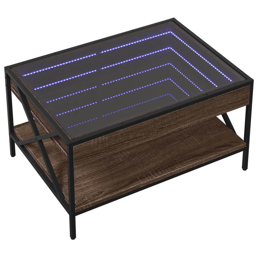 Salongbord med Infinity LED brun eik 70x50x38 cm