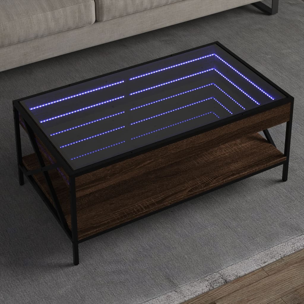 Salongbord med Infinity LED brun eik 90x50x38 cm