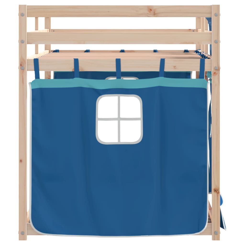 Køyeseng med gardiner blå 90x200 cm heltre furu