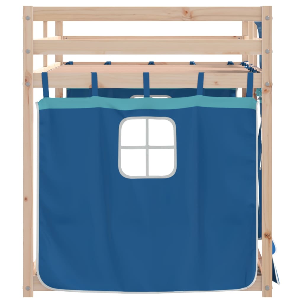 Køyeseng med gardiner blå 80x200 cm heltre furu