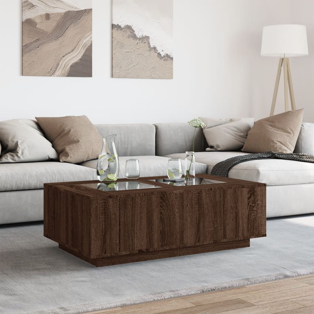 Salongbord med Infinity LED brun eik 116x69x40 cm