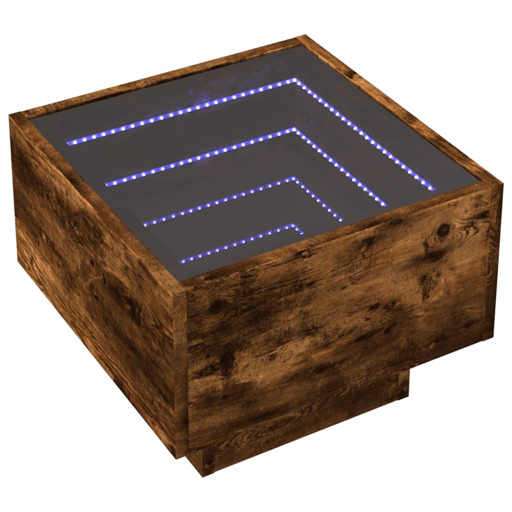 Salongbord med Infinity LED røkt eik 40x40x30 cm