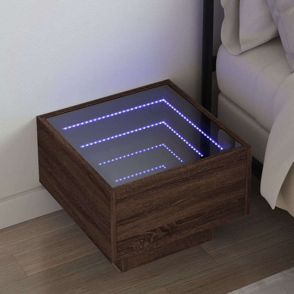 Salongbord med Infinity LED brun 40x40x30 cm