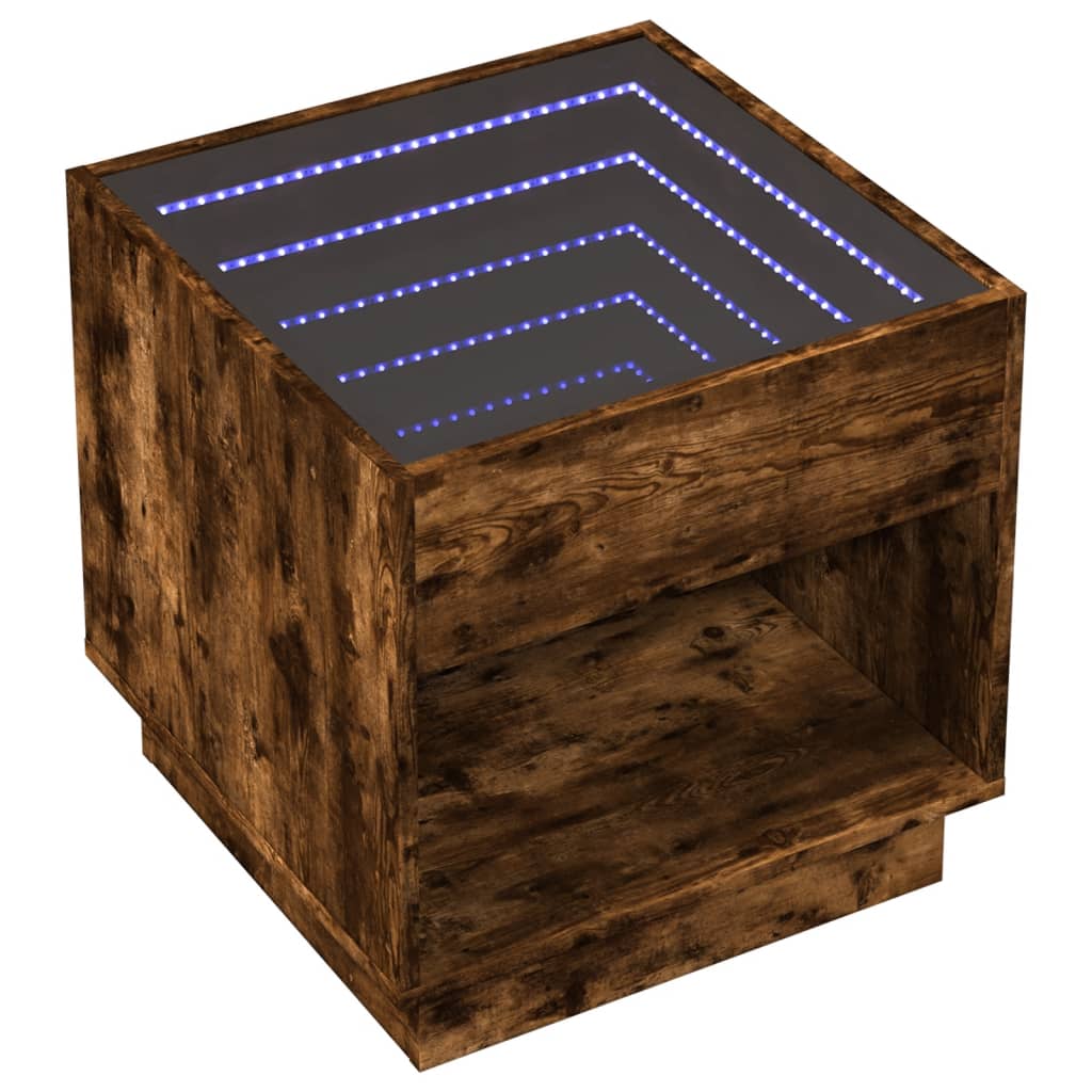 Salongbord med Infinity LED røkt eik 50x50x50 cm