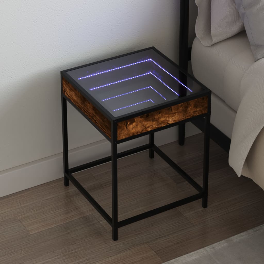 Salongbord med Infinity LED røkt eik 40x40x51 cm