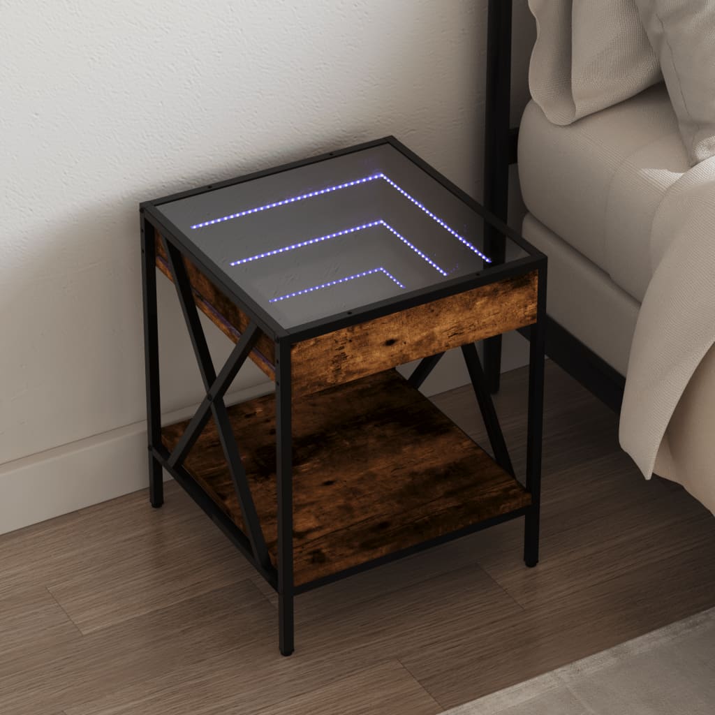Salongbord med Infinity LED røkt eik 40x40x49 cm