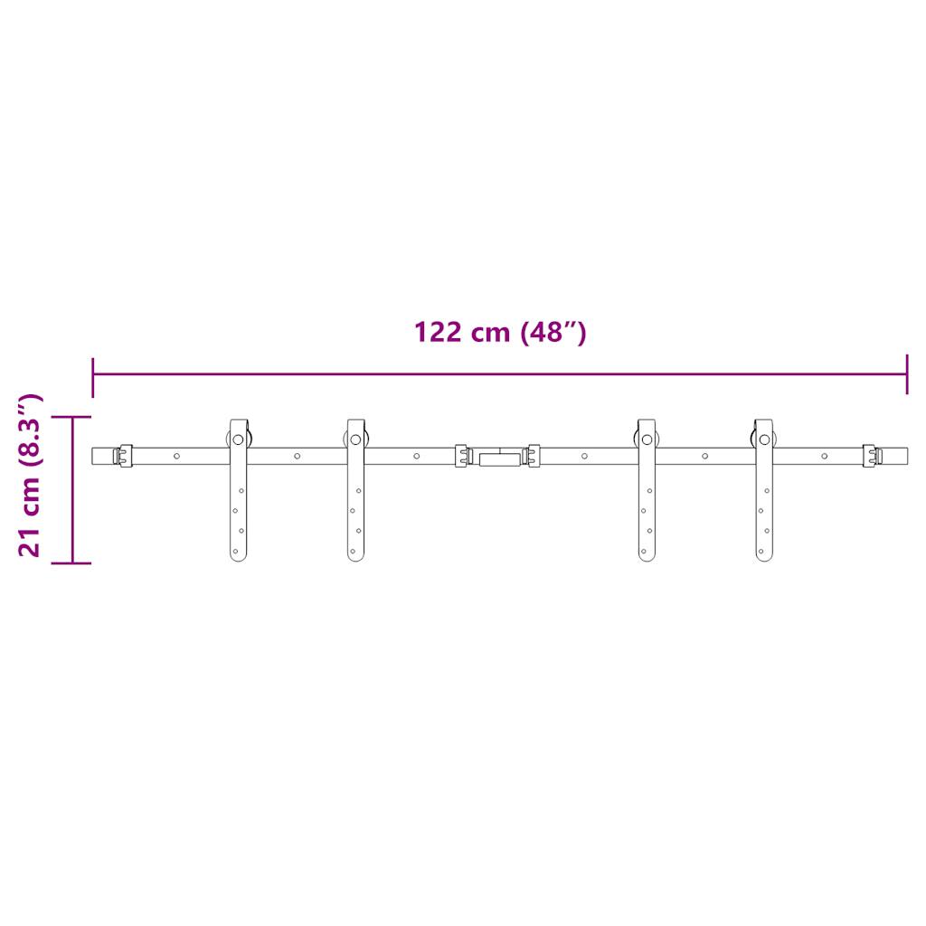 Skyvedørsett for skap 122 cm karbonstål