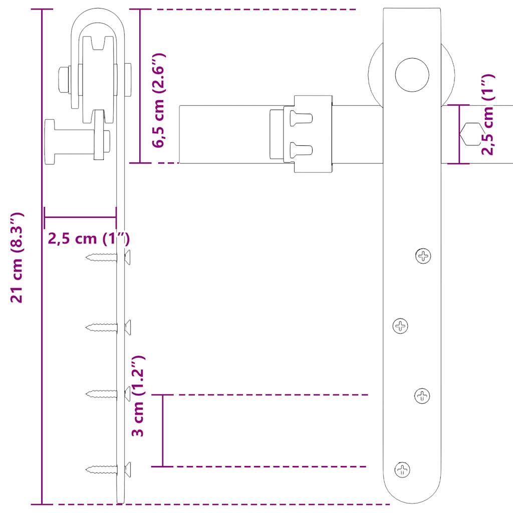 Skyvedørsett for skap 213 cm karbonstål