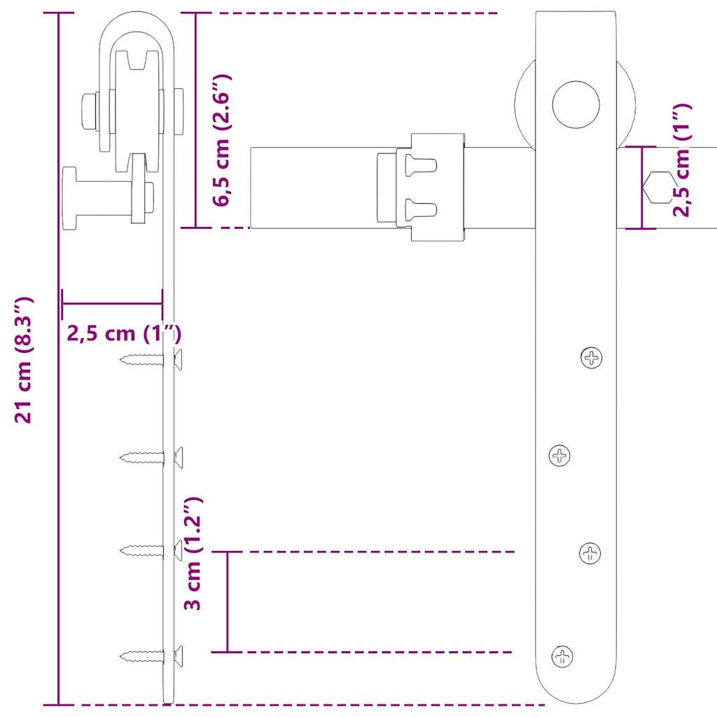 Skyvedørsett for skap 244 cm karbonstål