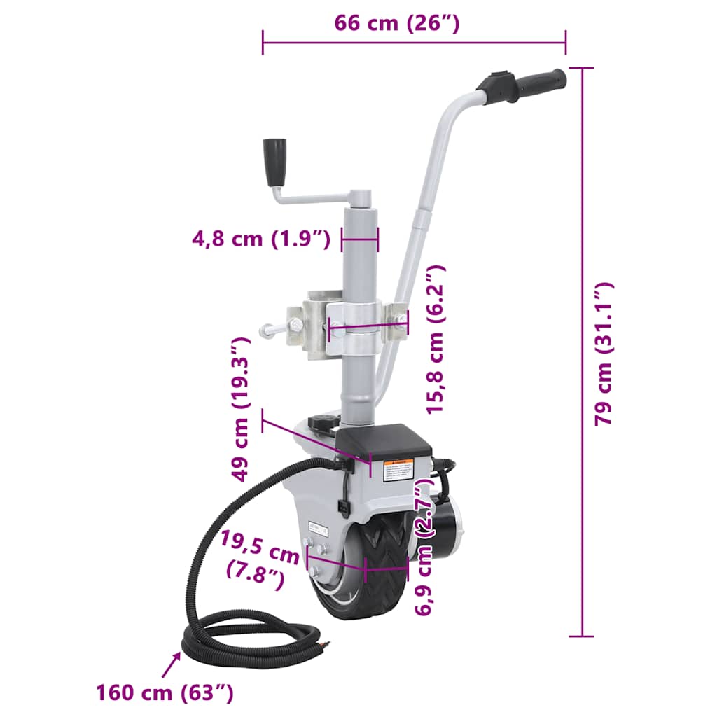 Motorisert støttehjul aluminium 12 V 350 W