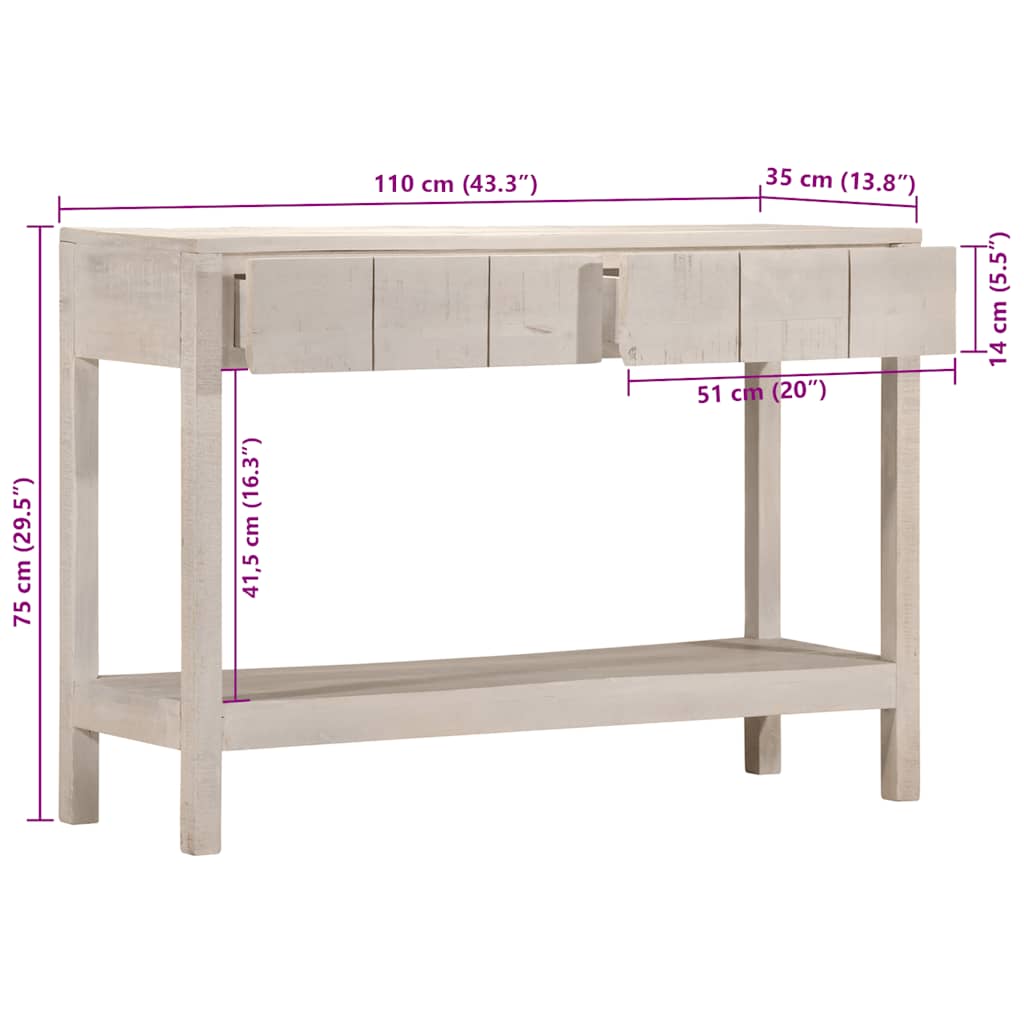 Konsollbord hvit 110x35x75 cm heltre mango