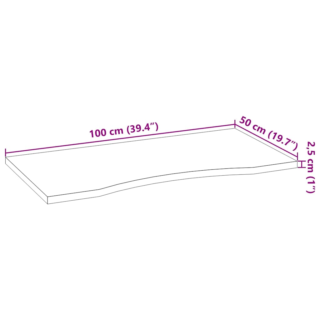 Bordplate rektangulær 100x50x2,5 cm ubehandlet heltre eik vidaXL