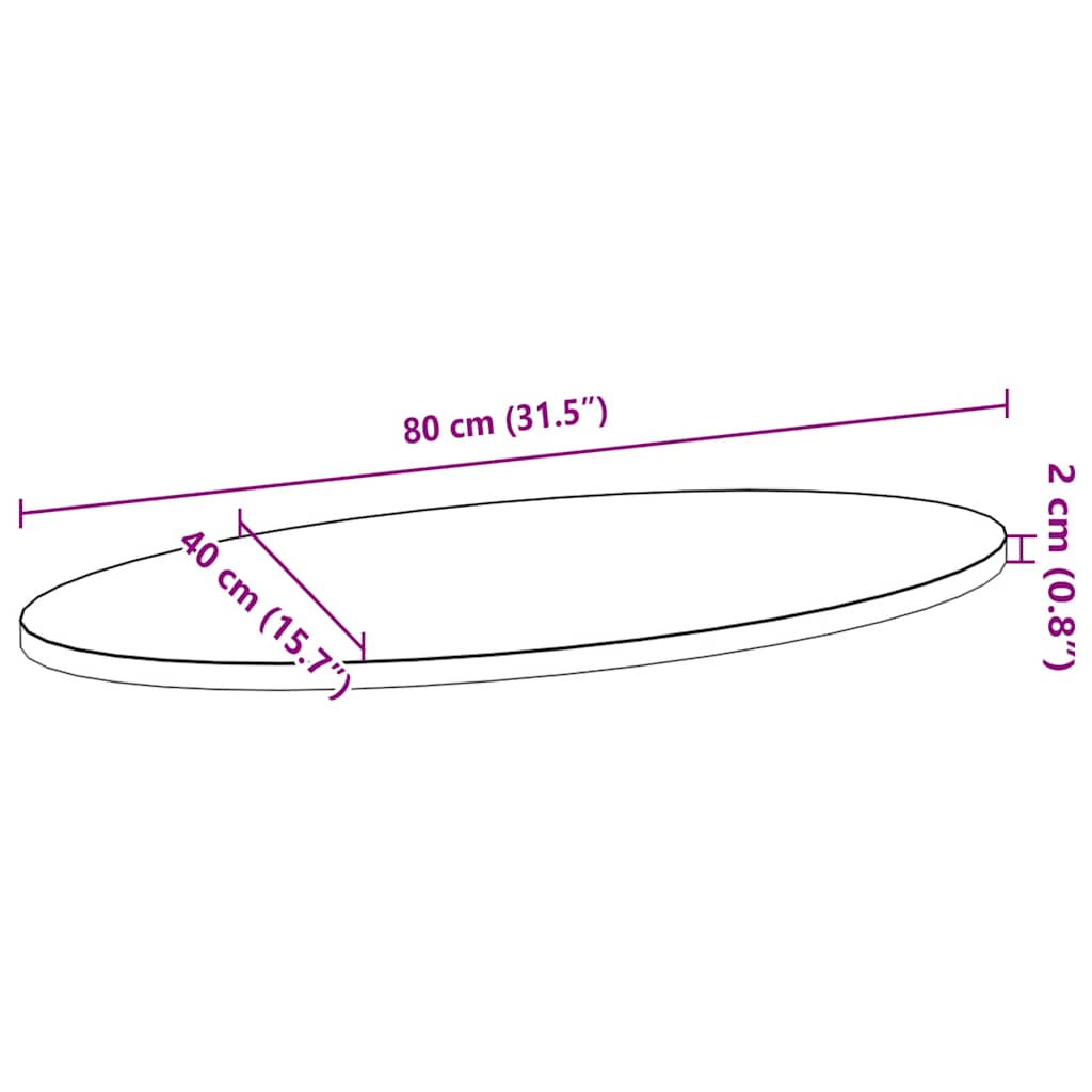 Bordplate 80x40x2 cm oval heltre eik vidaXL