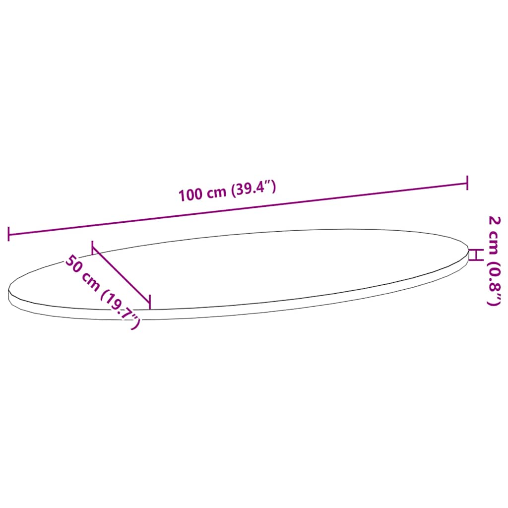 Bordplate 100x50x2 cm oval heltre eik vidaXL