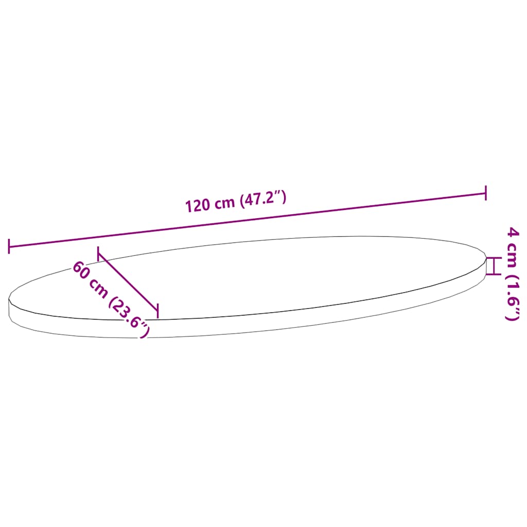 Bordplate lysebrun 120x60x4 cm oval heltre eik