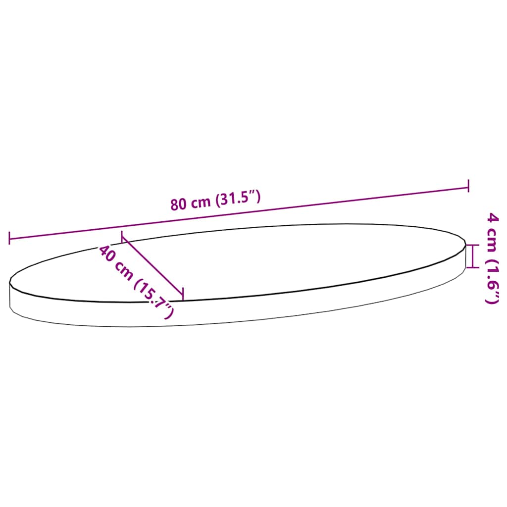 Bordplate mørkebrun 80x40x4 cm oval heltre eik