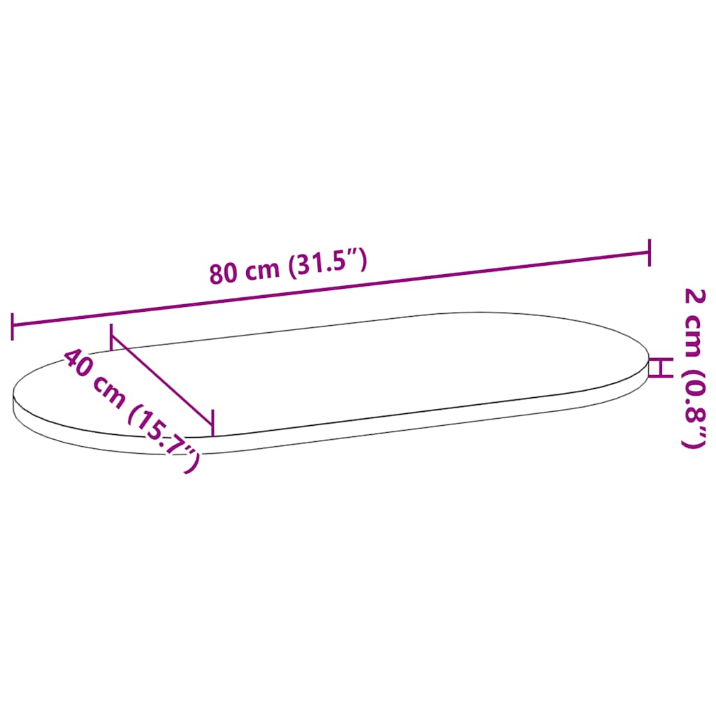 Bordplate 80x40x2 cm oval heltre eik