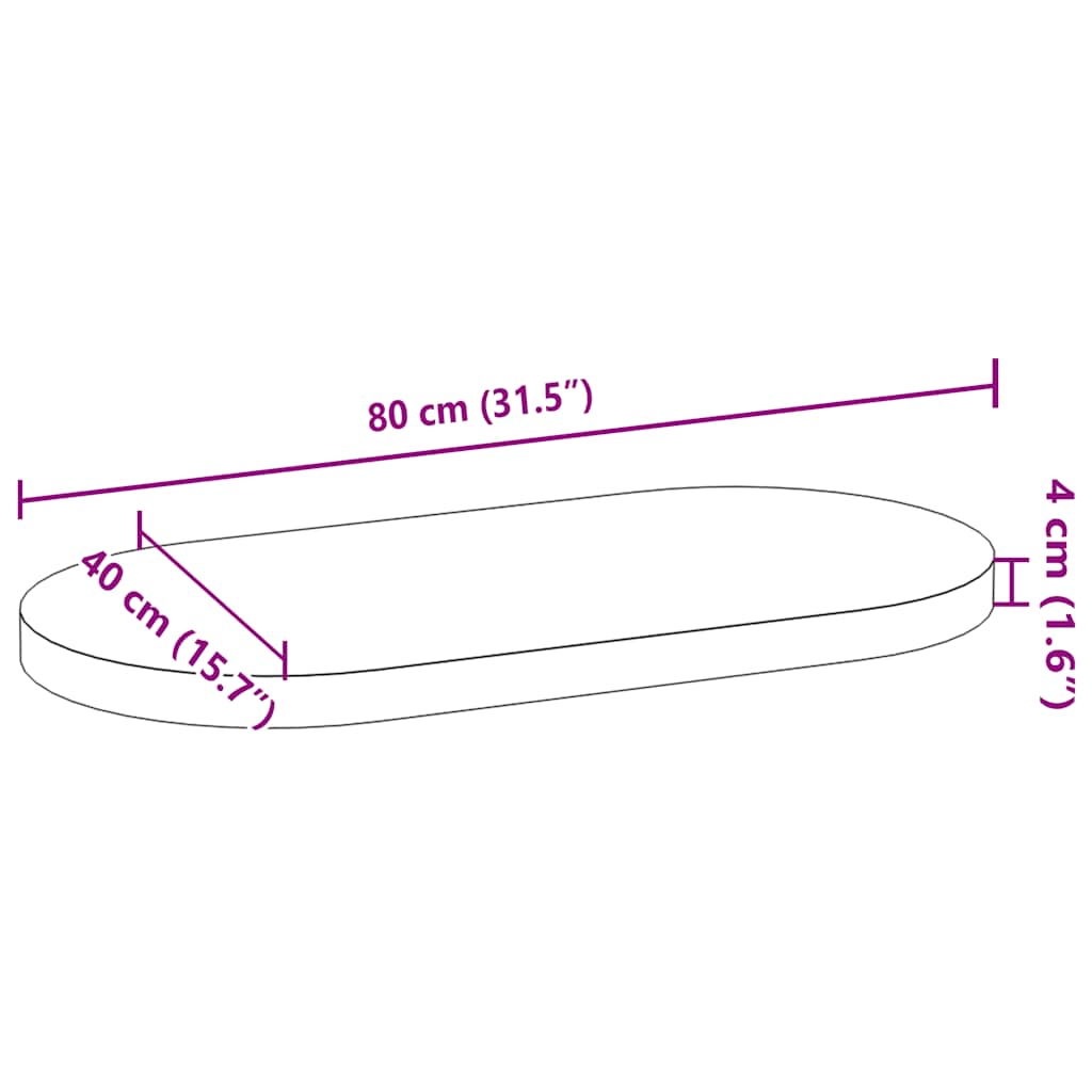 Bordplate 80x40x4 cm oval heltre eik