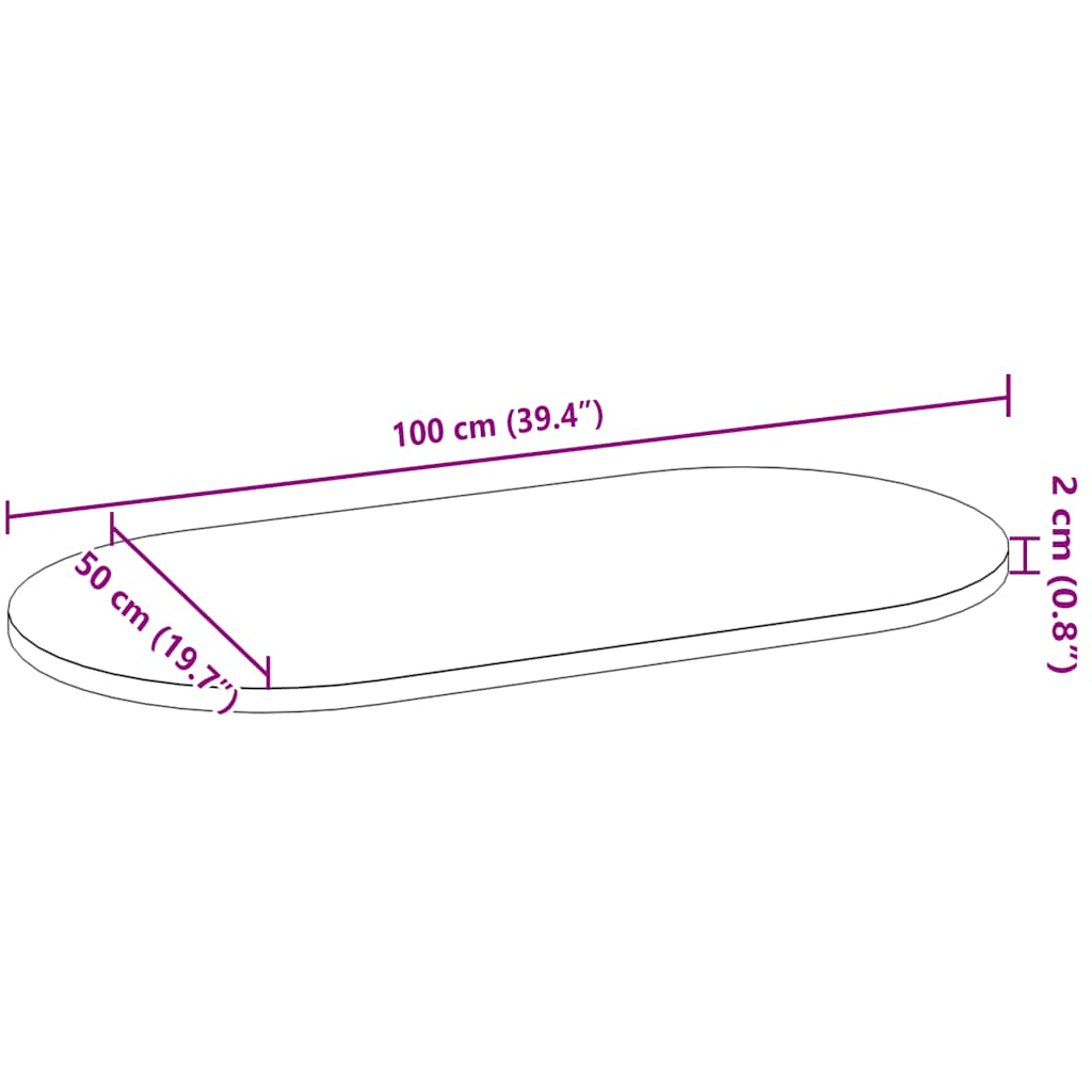 Bordplate lysebrun 100x50x2 cm oval heltre eik