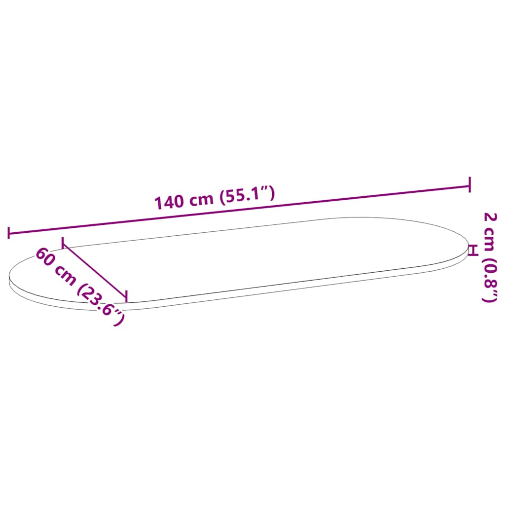 Bordplate lysebrun 140x60x2 cm oval heltre eik