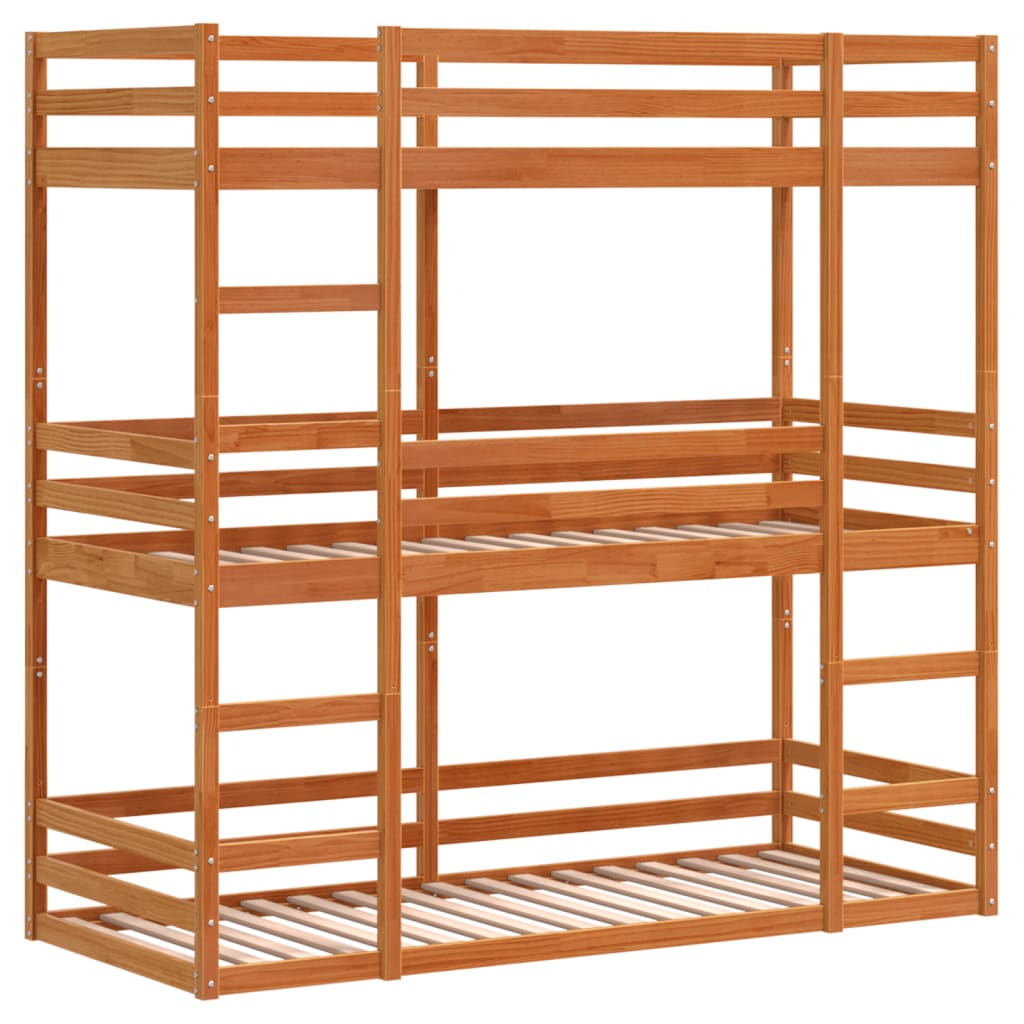 Trippel køyeseng voksbrun 90x200 cm heltre furu