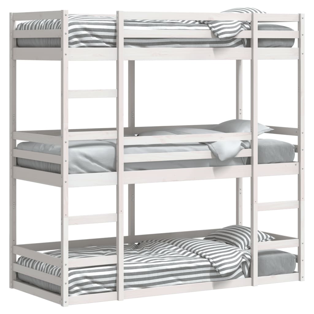 Trippel køyeseng hvit 75x190 cm heltre furu