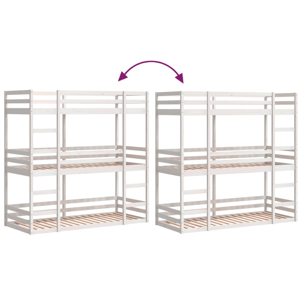 Trippel køyeseng hvit 75x190 cm heltre furu