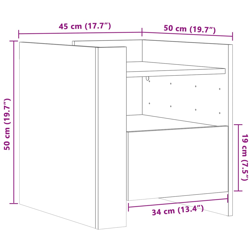 Nattbord hvit 45x50x50 cm konstruert tre