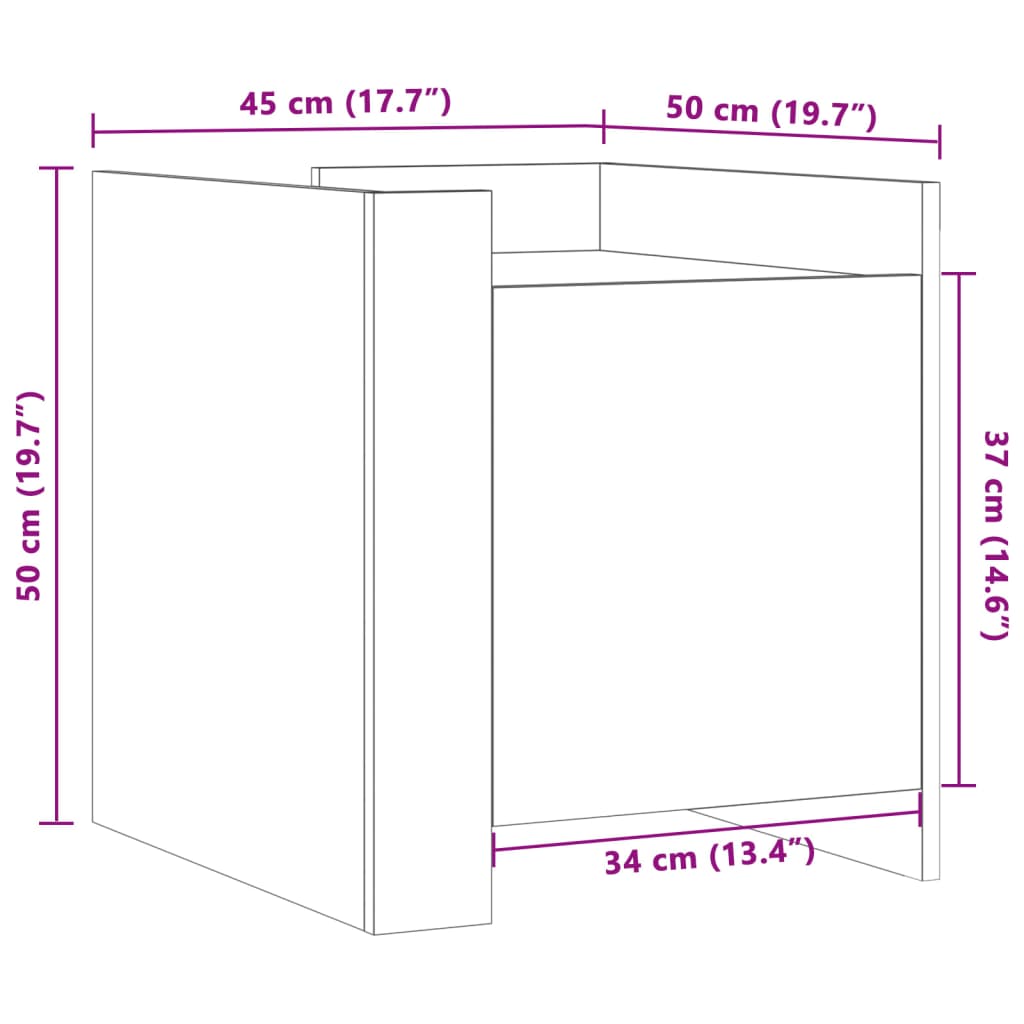 Nattbord brun eik 45x50x50 cm konstruert tre
