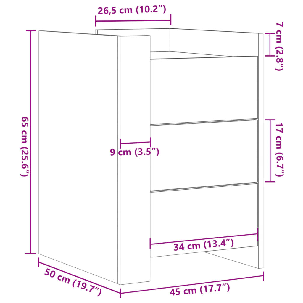 Nattbord hvit 45x50x65 cm konstruert tre