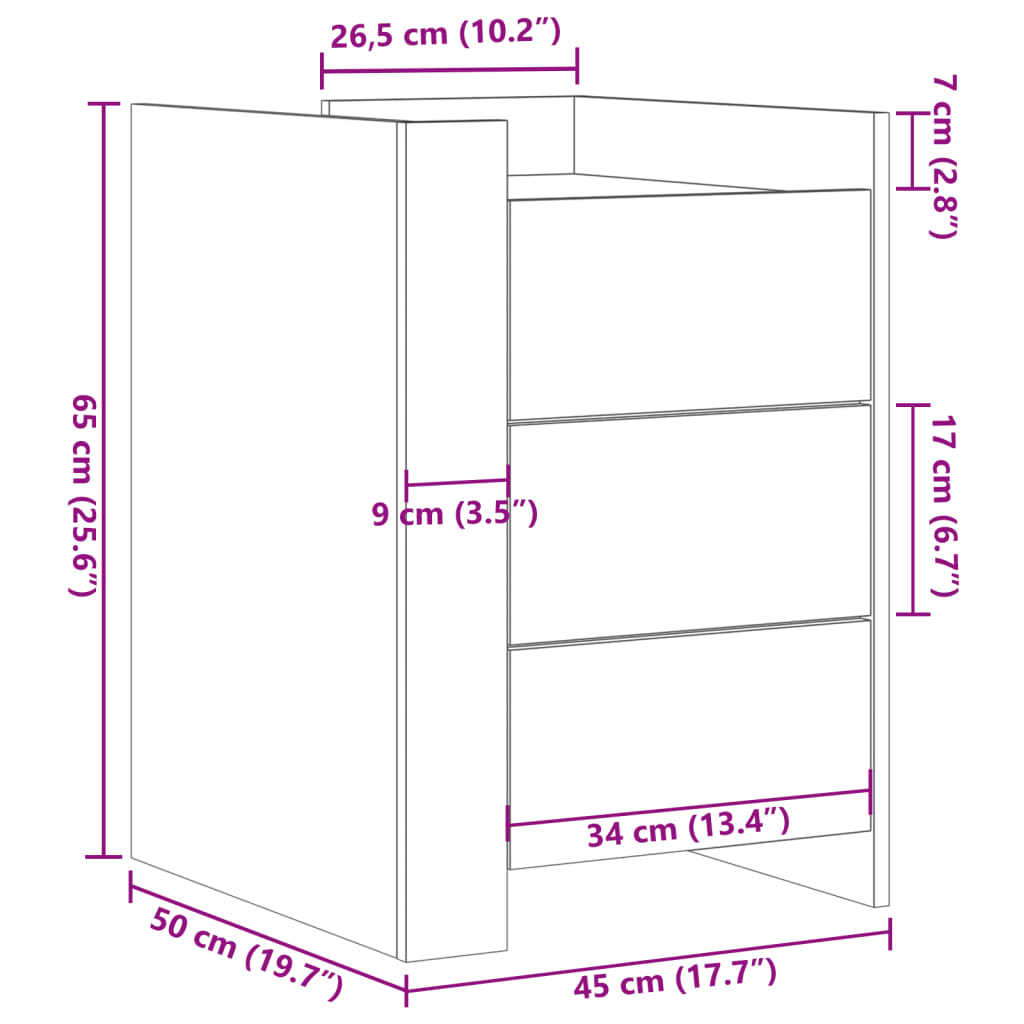 Nattbord brun eik 45x50x65 cm konstruert tre