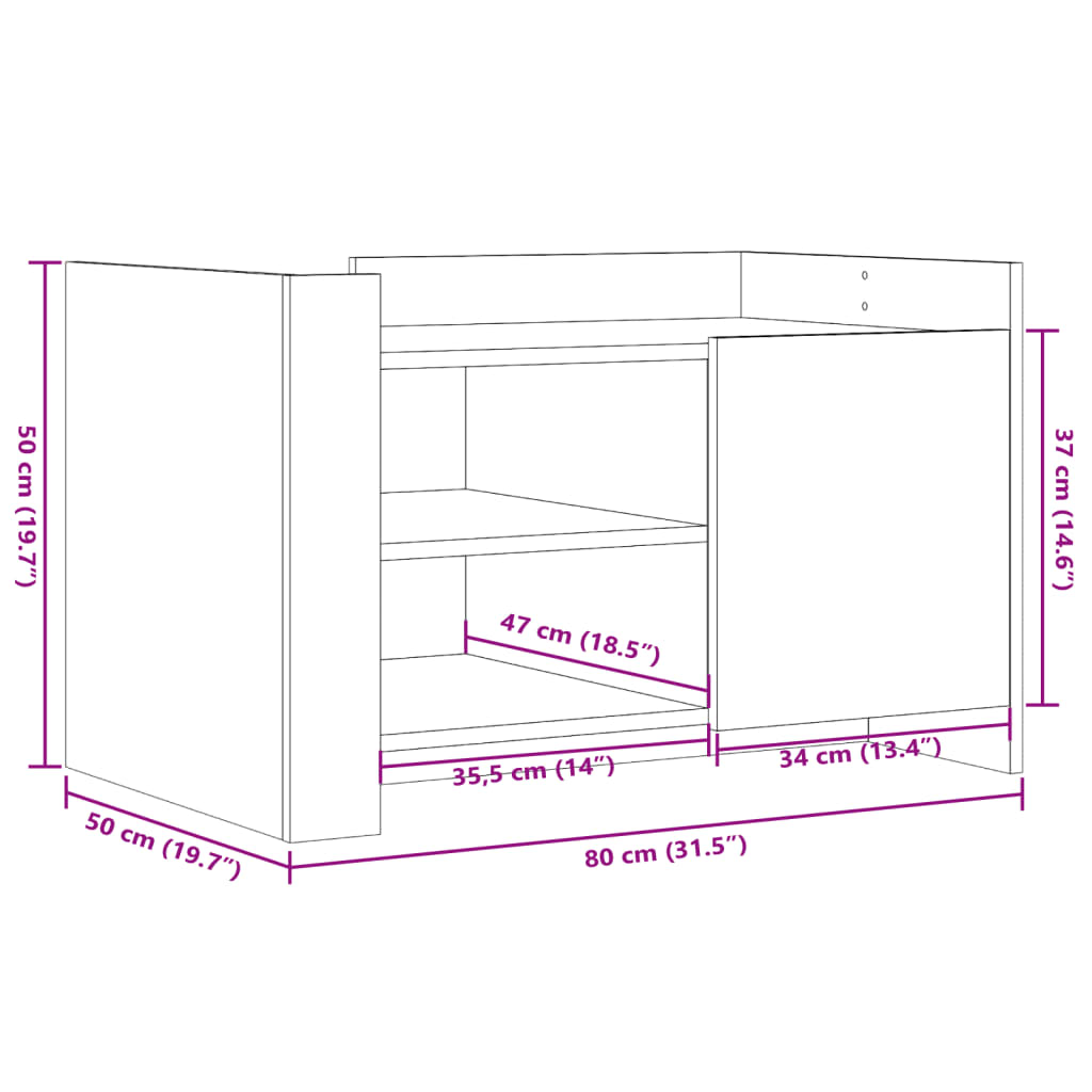 Salongbord røkt eik 80x50x50 cm konstruert tre