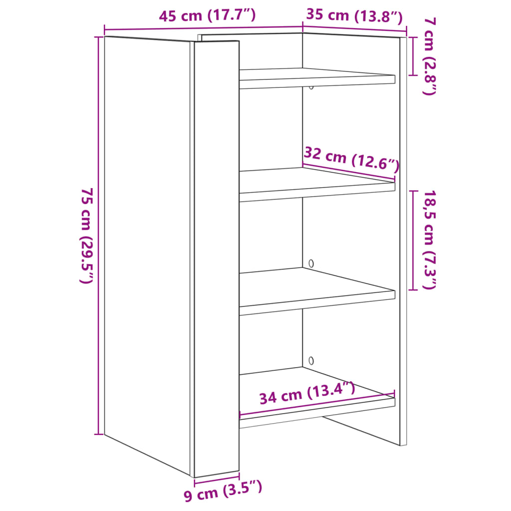 Skjenk betonggrå 45x35x75 cm konstruert tre