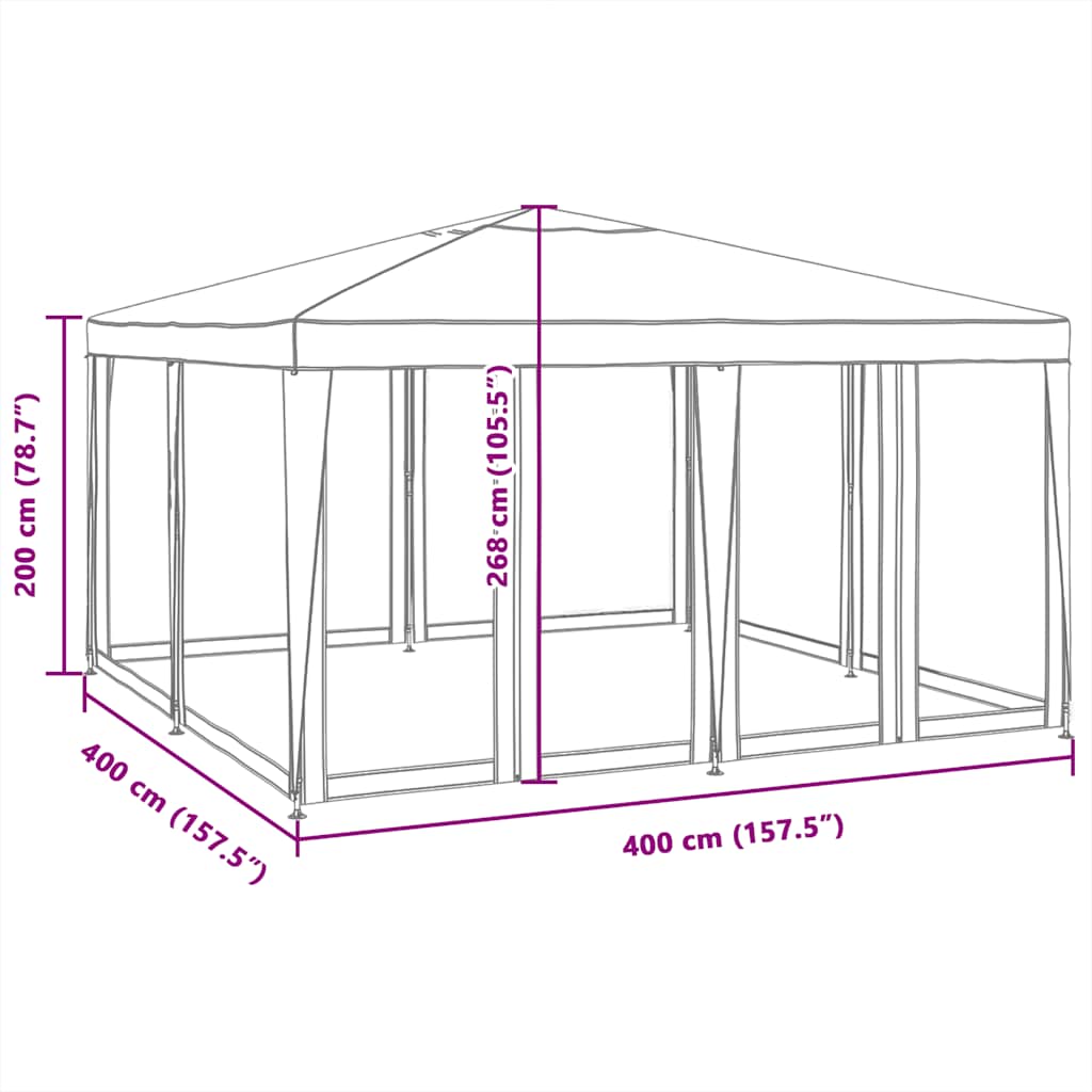 Festtelt med 8 sidevegger av netting hvit 4x4 m HDPE