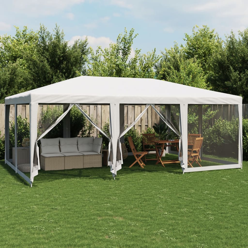 Festtelt med 10 sidevegger av netting hvit 6x4 m HDPE vidaXL