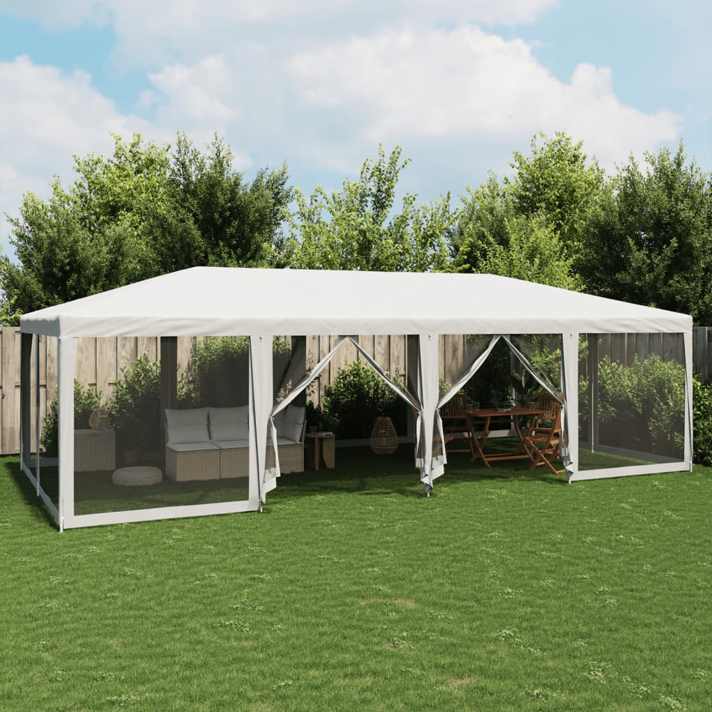 Festtelt med 12 sidevegger av netting hvit 8x4 m HDPE