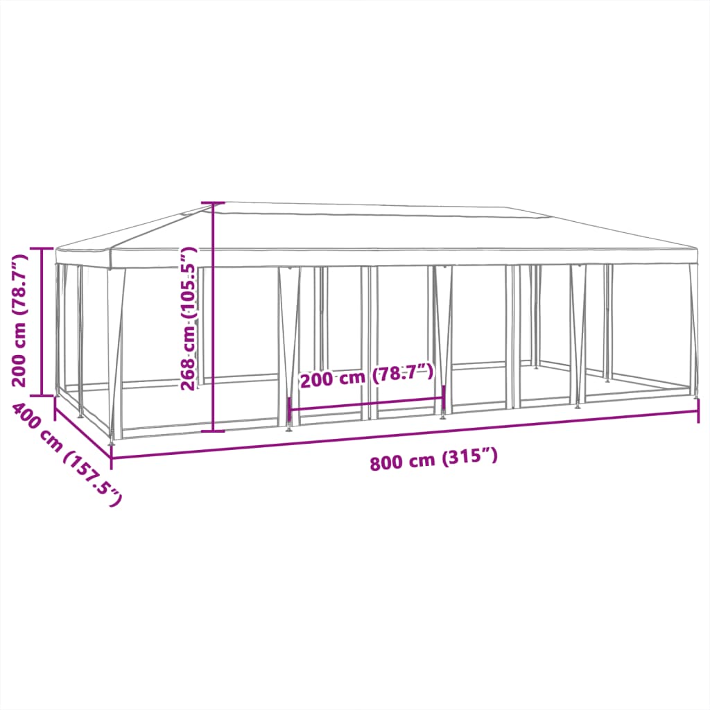 Festtelt med 12 sidevegger av netting grønn 8x4 m HDPE vidaXL