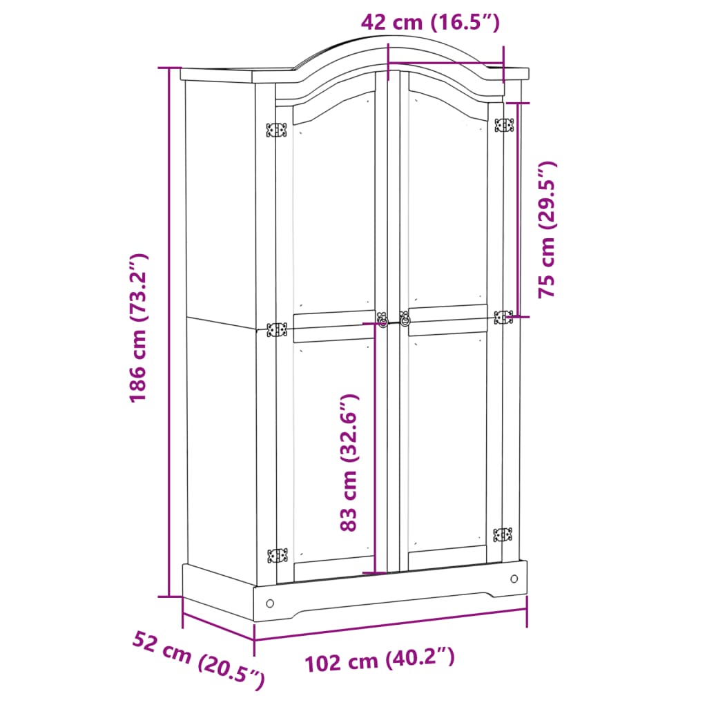 Garderobe Corona hvit 102x52x186 cm heltre furu