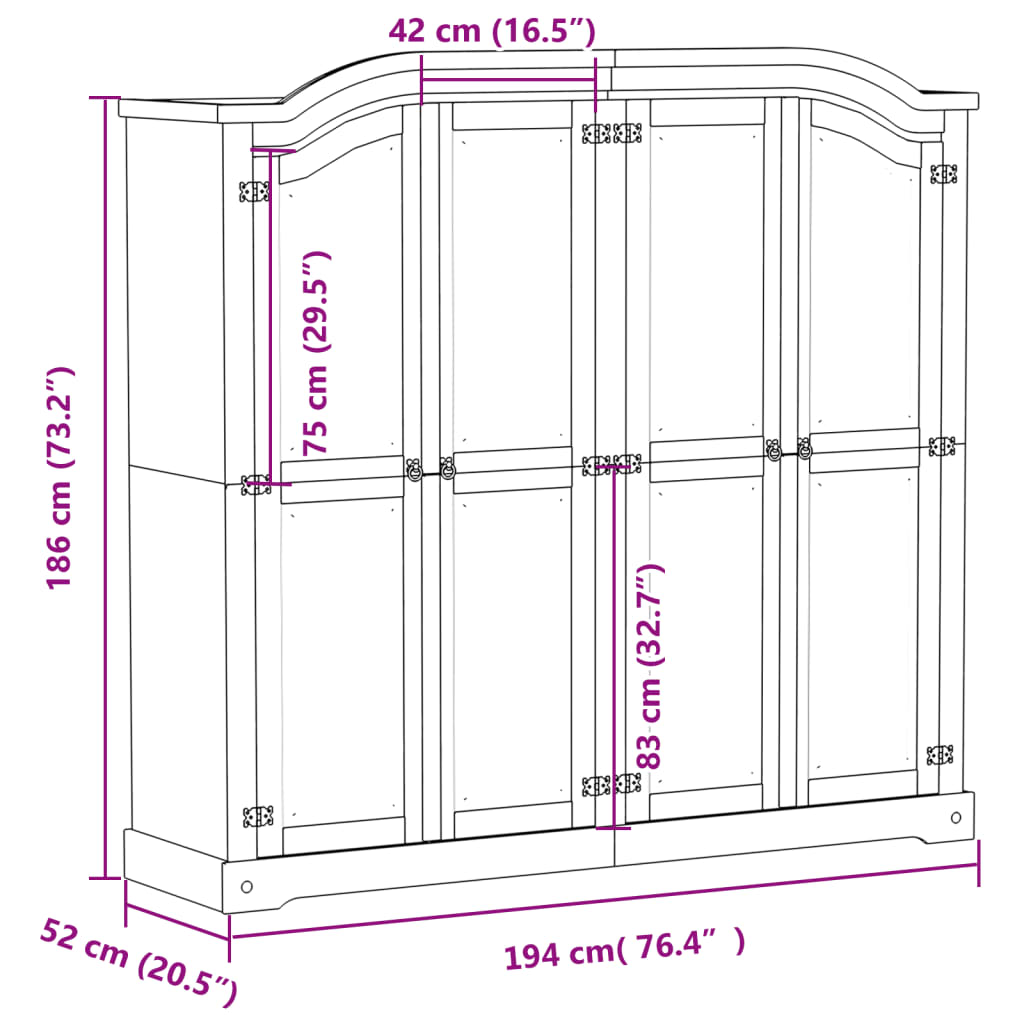 Garderobe Corona hvit 194x52x186 cm heltre furu